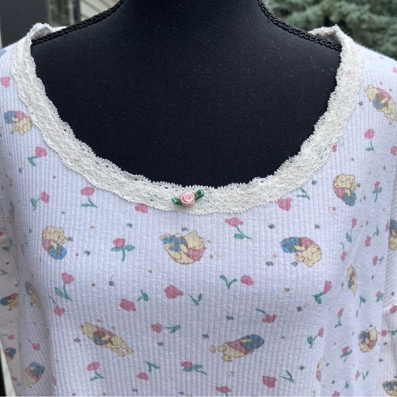 Vintage Disney Winnie the Pooh Floral Top Cotton Henley Pajama Shirt Women’s XL - Picture 3 of 15